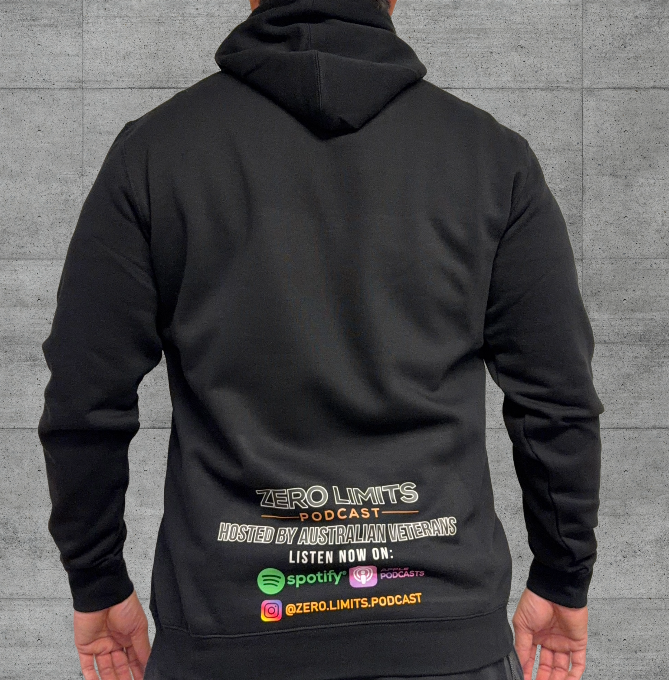 Zero Limits Podcast Supporter Minimal Logo Front and Lower Back